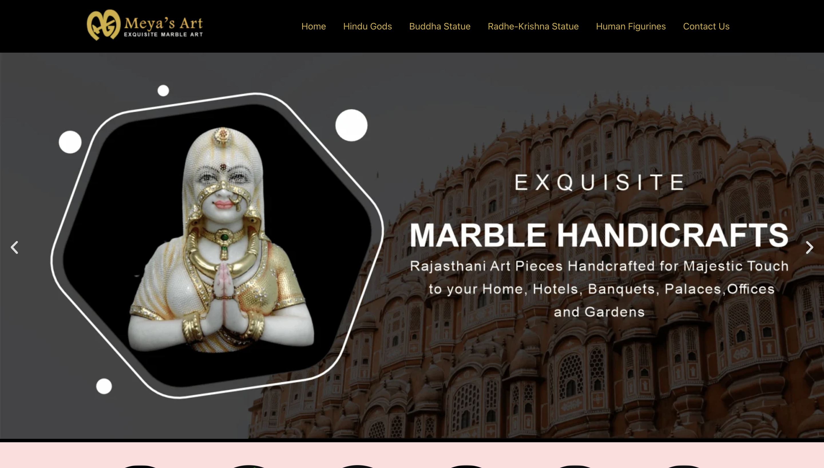 Meya's Art marble handicrafts showcase website homepage - Slide 1